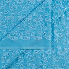 Sky Blue Color Gerogette Chikan Embroidery With Sequence