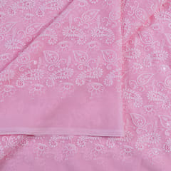 Pink Color Gerogette Chikan Embroidery With Sequence