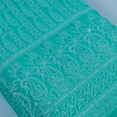 Sea Green Color Georgette Chikan Embroidery With Sequins