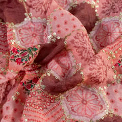 Pink Color Chinon Chiffon Digital Print With Embroidery