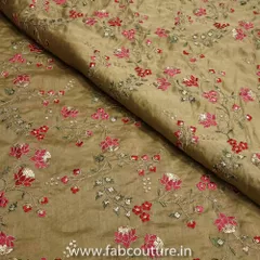 Beige Chanderi Thread and Zari Jaal Embroidered Fabric