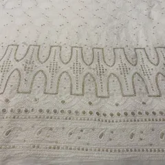 White Cotton With Golden Sequins Chikan Fabric
