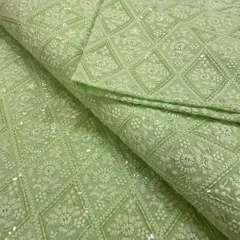 Green Sequins Georgette Chikan Embroidery Fabric