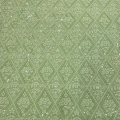 Green Sequins Georgette Chikan Embroidery Fabric