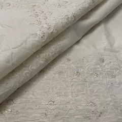 White Cotton Thread Embroidery Fabric