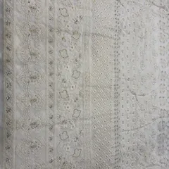 White Georgette Lakhnawi Embroidery Fabric (1.3 Meter Cut Piece )