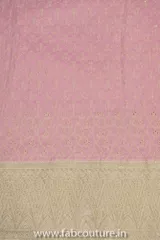 Pink Cotton Muslin With Thread Embroidery Fabric