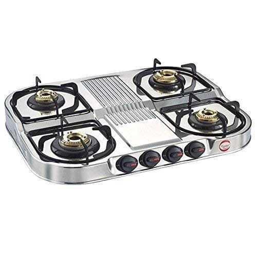 PRESTIGE L P GAS Stove with Stainless Steel Body and 4 BRASS BURNERS- DGS 04