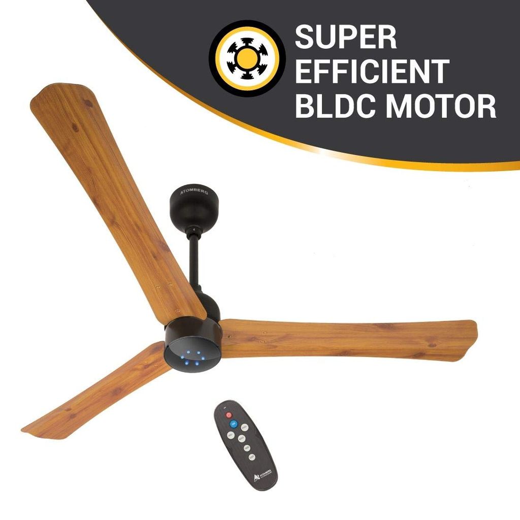 Atomberg Renesa + Wooden 1200 mm BLDC Motor with Remote 3 Blade Anti Dust  Ceiling Fan (Golden Oakwood, Pack of 1)