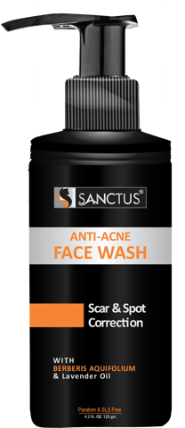SANCTUS Anti-Acne Face Wash - 125gm ( Advanced Scar & Spot Correction Formula - Enriched With Berberis Aquifolium, Lavender Oil & Lemon Extract)