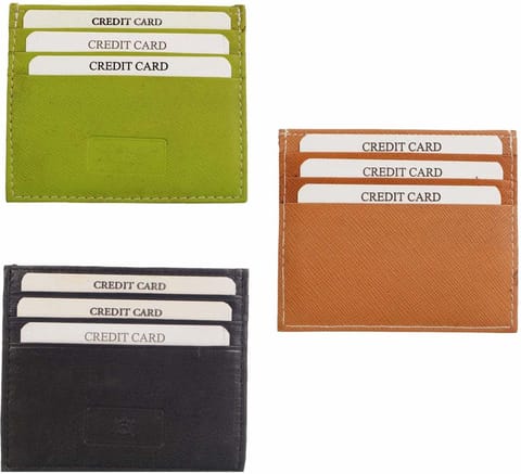 Genuine Leather Card Holder Combo of 3 (Blue, Orange & Black)_Genuine Leather Card Holder Combo of 3 (Green, Orange & Black)