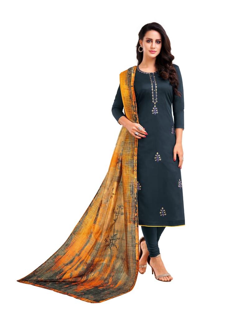 Me Lady Fashion Chanderi Silk Embroidered Salwar with Printed Dupatta For Women