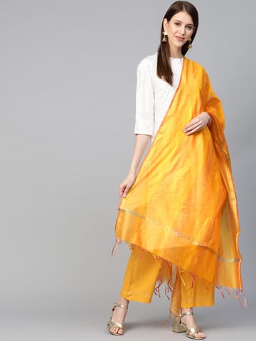 swatika Women's Bhagalpuri Yellow Coloured Free Size Handloom Silk Blend Dupatta - DJ0MC805