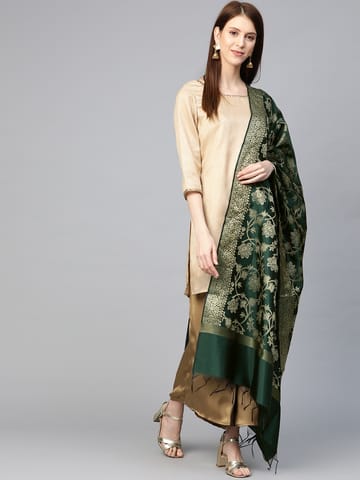 swatika Women's Bhagalpuri Bottle Green Coloured Free Size Handloom Silk Blend Dupatta - DJ0SA803