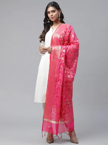 swatika Women's Bhagalpuri Pink Coloured Free Size Handloom Art Silk Dupatta - DH0SA092