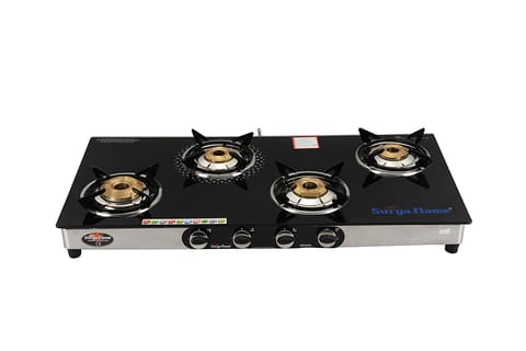 Royal Series 4B Emperor SS Glass Cook Top Gas Stove - Round PSR (Auto Burner)