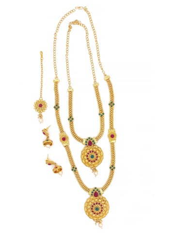 ZaffreCollections Glittering Gold Plated Dual Necklace with Maang Tikka for Women and Girls