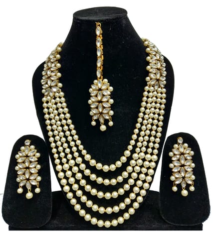 ZaffreCollections Trending White Crystal and Pearl Necklace set with Maang Tikka for Women and Girls