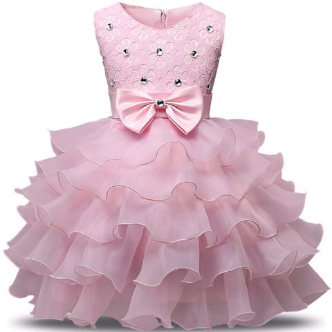 MANNAT FASHION Girls' Knee Length Dress (M_F_101_5-6Years_Baby Pink_5-6 YEARS)