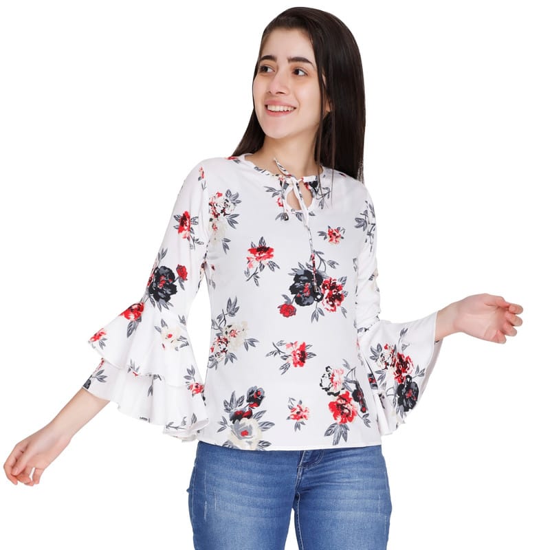 FMC Floral White Crepe Top