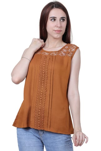 FMC Sleeveless Designer Rayon Top With Lace Work (MUSTARD, S)