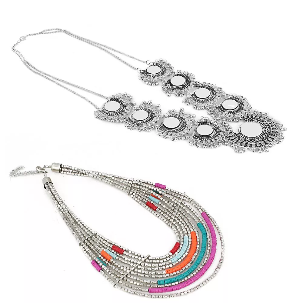 Aradhya Designer combo multi colour beads, stylish fancy oxidized silver necklace
