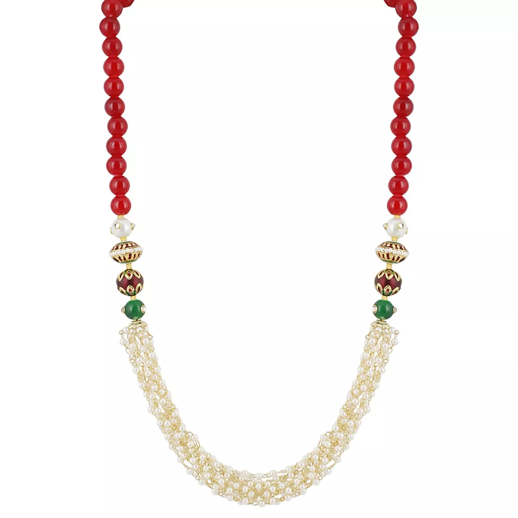 Aradhya Designer handmade tulsi mala and red stone beads necklace for women and girls