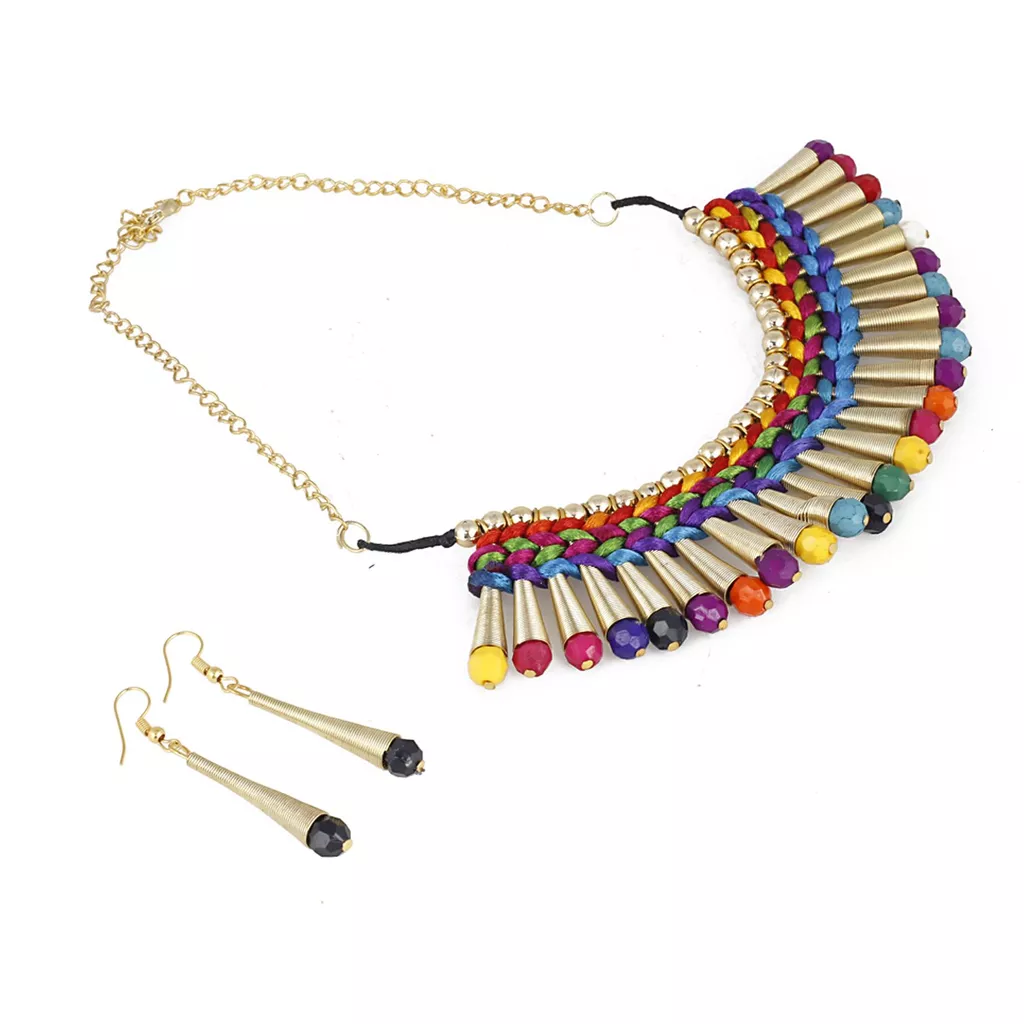 Aradhya Designer nagaland style multi colour beads necklace set with earring for girls