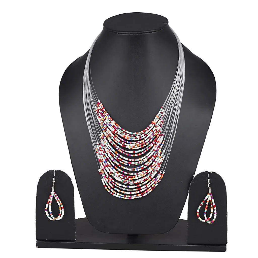 Aradhya Designer multi color beads necklace with earrings for girls and women