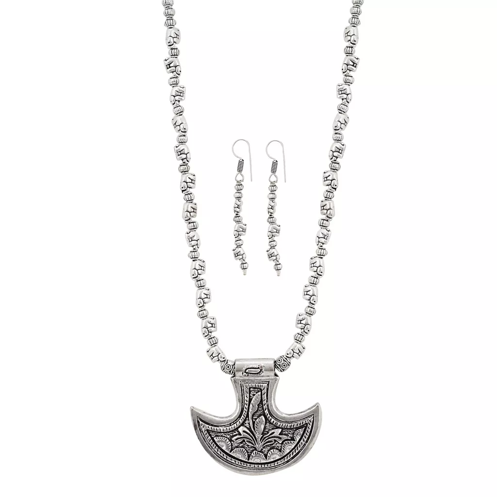 Aradhya Designer high quality pendant oxidized german silver necklace with earrings for women and girls