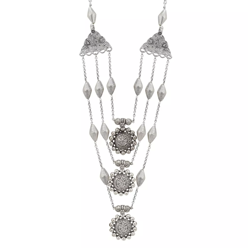 Aradhya Designer oxidized god ganesha engraved three layer necklace for women and girls