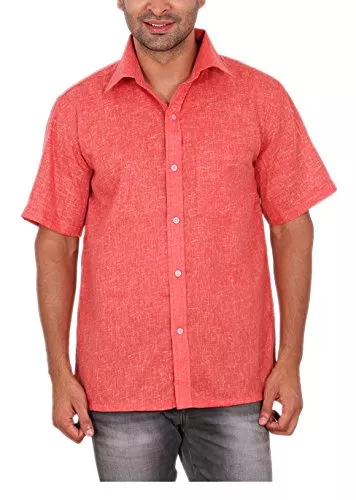 Kenrich Men's Poly Cotton Blend Casual Shirt (02 MONO_LTREDHALF-40, Light Red, 40)