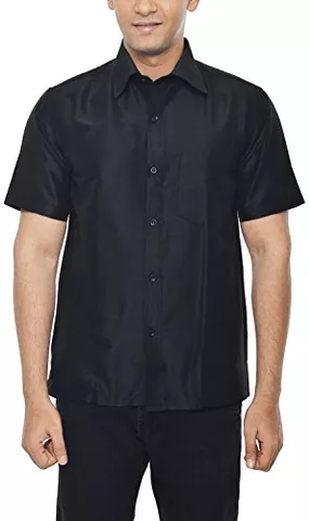 KENRICH Men's Silk Casual Shirt (kpd_blackhalf, Black, 38)