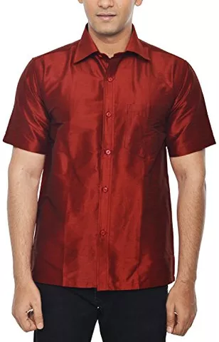 KENRICH Men's Silk Casual Shirt (kpd_maroonhalf, Maroon, 38)