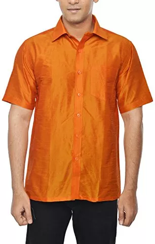 KENRICH Men's Silk Casual Shirt (kpd_orangehalf, Orange, 42)