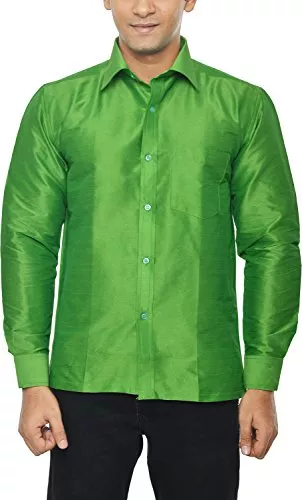 KENRICH Men's Silk Casual Shirt (kpd_prtgrnfull, Parrot green, 38)