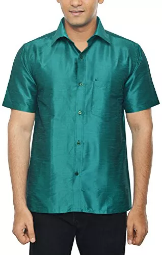KENRICH Men's Silk Casual Shirt (kpd_rmagrnhalf, Turquoise, 40)