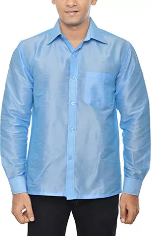 KENRICH Men's Silk Casual Shirt (kpd_skyblufull, Sky blue, 38)