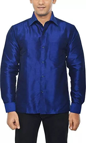 KENRICH Men's Silk Casual Shirt (kpd_rylblufull, Royal blue, 38)