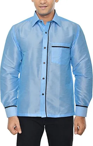 KENRICH Men's Silk Casual Shirt (ppng_skyblubrwnfull, Sky blue, 42)