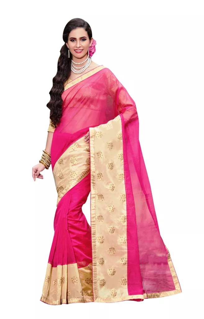RHD designed by zari weave on chanderi fabric on border, which accentuates the wearers charm & grace.