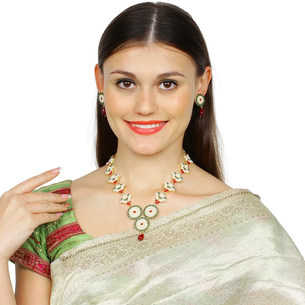 Aradhya Designer traditional india basra pearl rajasthani necklace with earrings for women