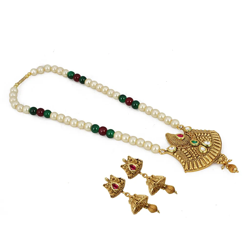 Aradhya Stylish high quality gold plated pearl  necklace set with earrings for women and girls