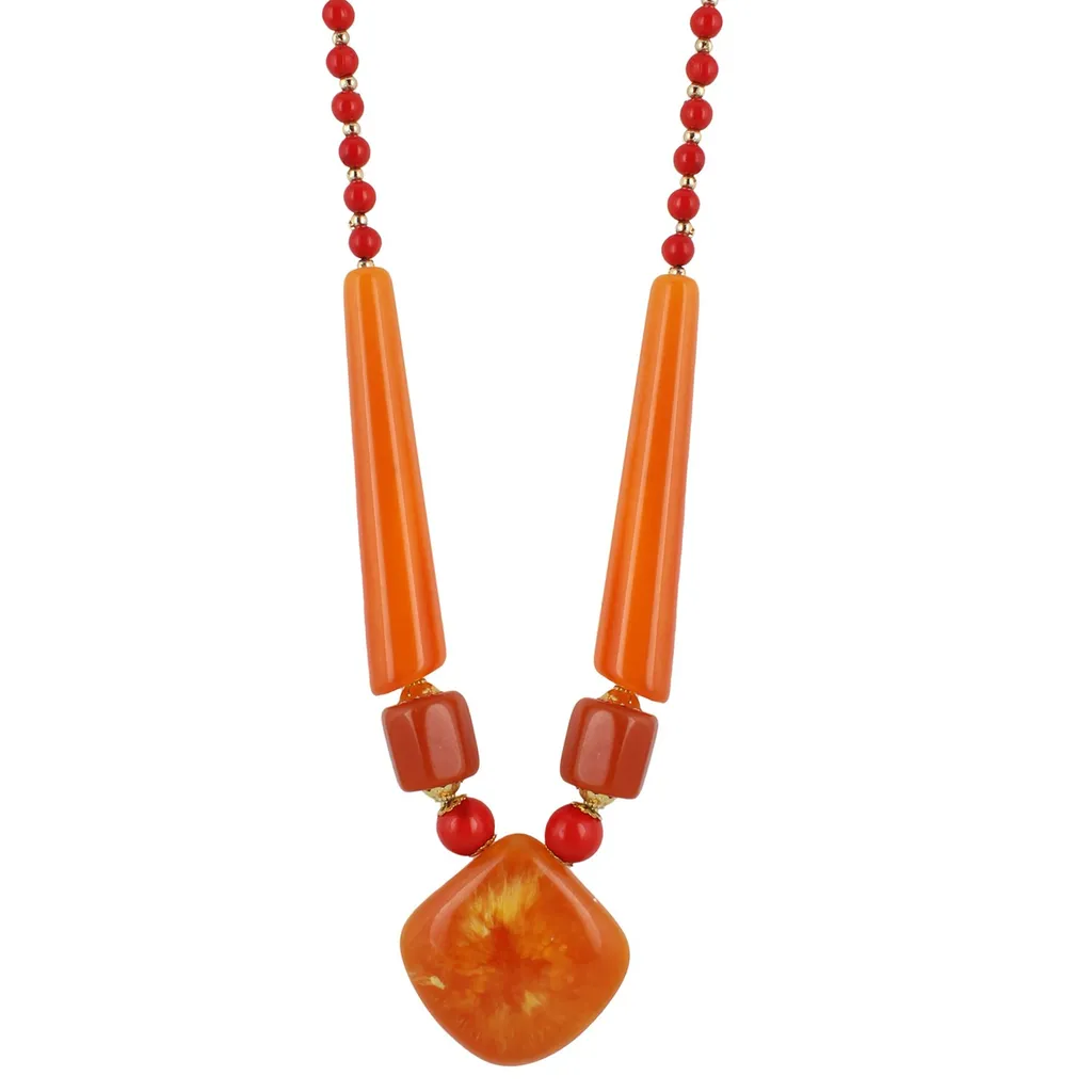 Aradhya High finished orange colour acrylic tibetan style beads necklace for women and girls