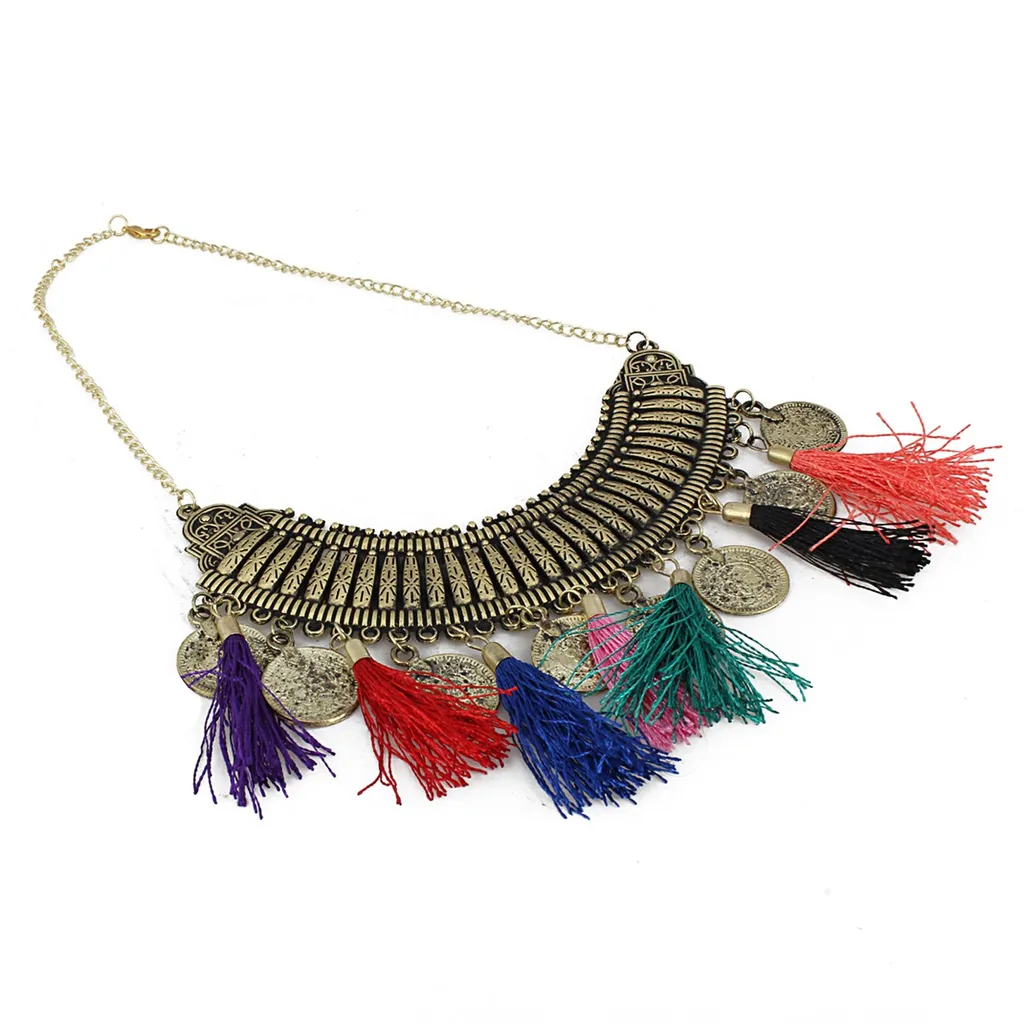 Aradhya Designer antique oxidized golden fancy tassels necklace fashion jewellery for girls
