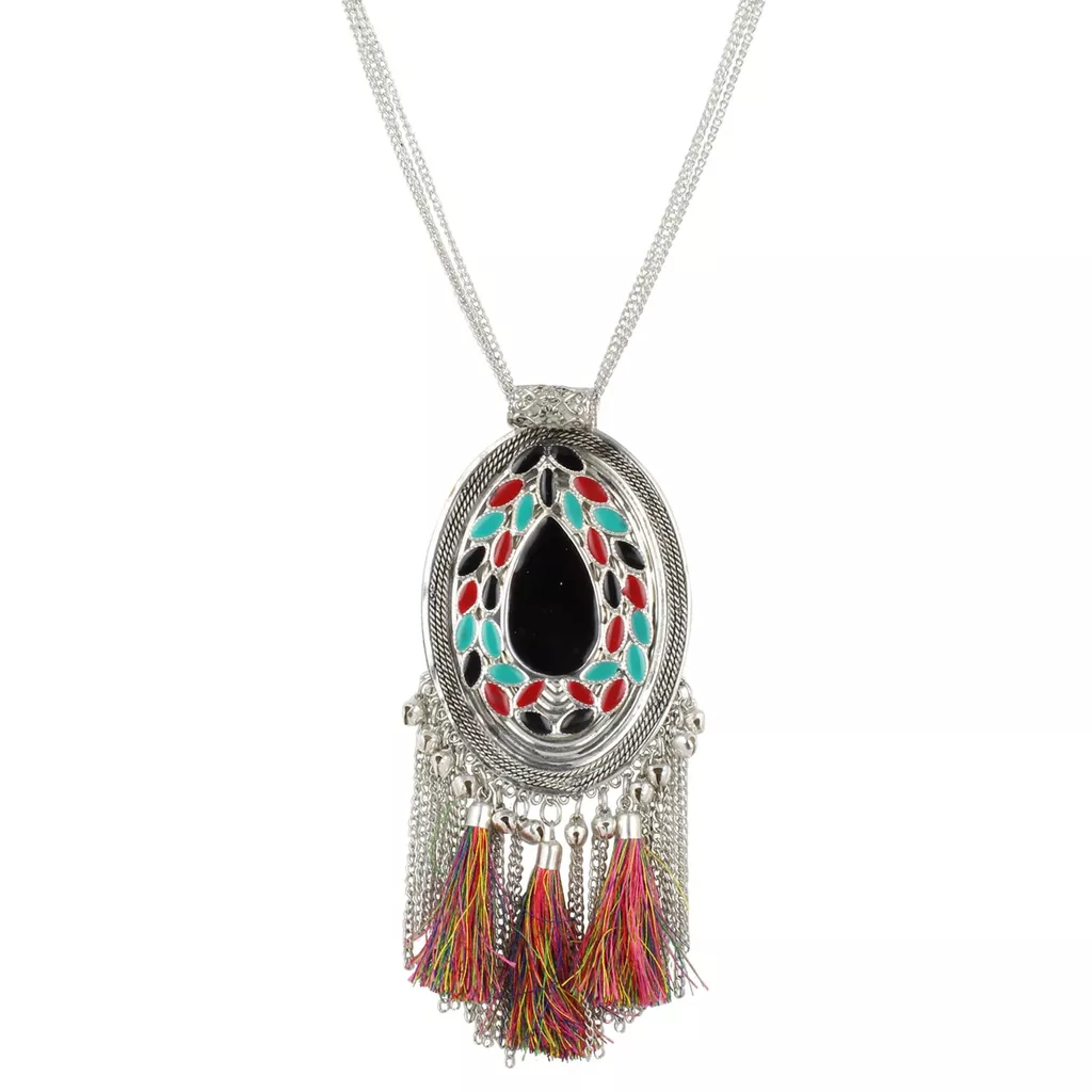 Aradhya Designer high quality oxidized german silver multi colour tassel necklace for women and girls