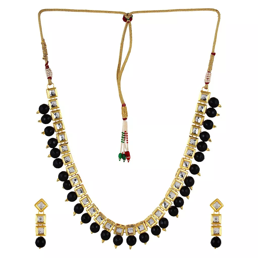 Aradhya Traditional designer black onyx kundan necklace with earrings for women and girls