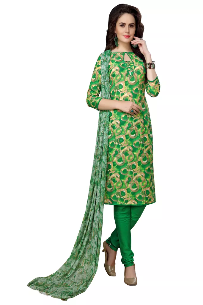 Minu Suits  Green Cotton Salwar Suits Sets  Dress Material