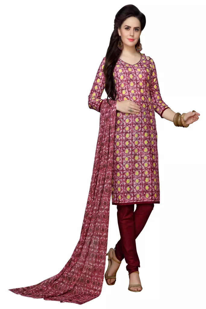 Minu Suits  Maroon Cotton Salwar Suits Sets  Dress Material