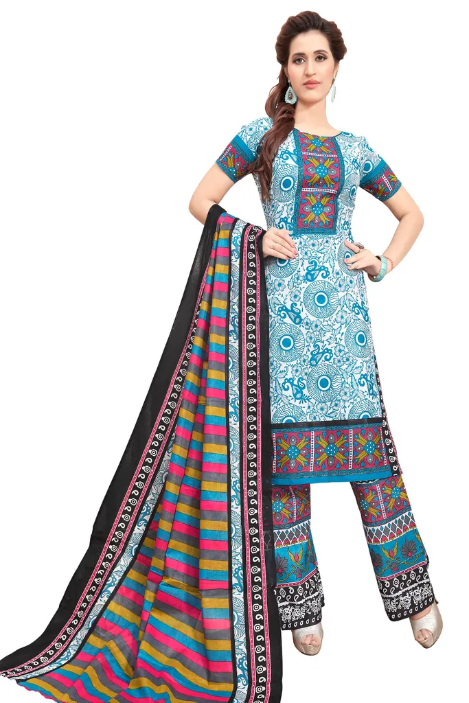 Minu Suits  Blue Cotton Salwar Suits Sets  Dress Material